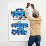 1957 3100 Blue Pickup Banner 34x56 Garage Man Cave Wall Decor Car Guy Gift