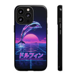 Neon Dolphin Retro Wave Tough Case | Vaporwave Japanese Text, 80s Synth Sunset