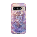 Cherub Cloud Throne Phone Case, Pastel Marble 3D Render Cover