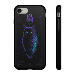 Glitch Owl Silhouette Art Tough Phone Case - Violet Teal