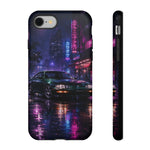 Neon City Night Prelude JDM Car phone case | Vaporwave rainy street