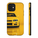 Yellow Skyline Phone Case, R34 GTR 90s JDM Legend Tough Cover for Men Gift