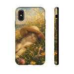 Summer Sunhat Cat Phone Case, Painterly Grass Art Cover