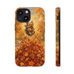 Yorkshire Terrier Jumping in Autumn Leaves Tough Case | Fall Dog Phone Cover