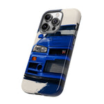 R34 Skyline GT-R Bayside Blue Tough Phone Case for 90s JDM Fans