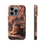 Cherry Blossom Cat Phone Case, Painterly Spring Art Cover