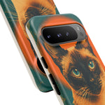 Siamese Cat Retro Halftone Portrait Case - Orange Teal Print