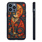 Folk Art Cat Phone Case, Bold Saturated Pattern Cover