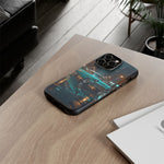 Vintage Teal 1957 Bel Air Classic Car Tough Case | Retro Rainy City Phone Cover