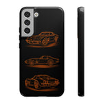 C3 Corvette Line Art Phone Case, Glowing Orange Three-View