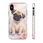Pug Puppy Phone Case, Pastel Watercolor Heart Collar Cover
