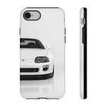 White MK4 Supra Phone Case, Retro 90s JDM Tough Cover for Car Enthusiasts