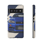 R34 Skyline GT-R Bayside Blue Tough Phone Case for 90s JDM Fans
