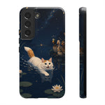 Turkish Van Swimming Cat Tough Case | Whimsical Night Pond, Lily Pads, Ducks