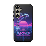 Neon Dolphin Retro Wave Tough Case | Vaporwave Japanese Text, 80s Synth Sunset