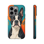 Boston Terrier Pop-Art Portrait Tough Phone Case - Teal Orange