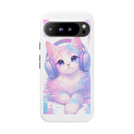 Pastel Cat Phone Case, Headphones Glitch Color Block Cover