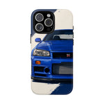 R34 Skyline GT-R Bayside Blue Tough Phone Case for 90s JDM Fans