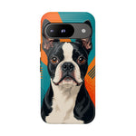 Boston Terrier Pop-Art Portrait Tough Phone Case - Teal Orange