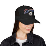 Boricua Hat Vintage Cursive Cap – Maga Flower Badge – Puerto Rico Diaspora Pride Gift