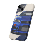 R34 Skyline GT-R Bayside Blue Tough Phone Case for 90s JDM Fans