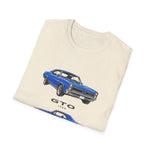 Blue 1966 GTO Muscle Car Trio Illustration T-Shirt | Classic Auto Shirt