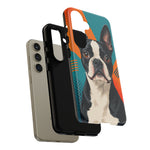 Boston Terrier Pop-Art Portrait Tough Phone Case - Teal Orange