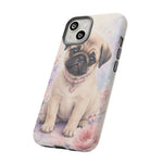 Pug Puppy Phone Case, Pastel Watercolor Heart Collar Cover
