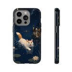 Turkish Van Swimming Cat Tough Case | Whimsical Night Pond, Lily Pads, Ducks