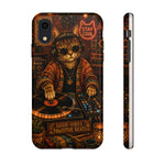 DJ Cat Phone Case, Glowing Turntables Folk Art Cover
