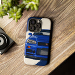 R34 Skyline GT-R Bayside Blue Tough Phone Case for 90s JDM Fans