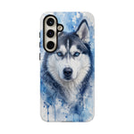Husky Watercolor Art Tough Phone Case - Icy Blue Dog Portrait