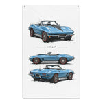 1967 Corvette Stingray Blue Banner 34x56 Garage Man Cave Wall Decor Gift