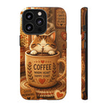 Coffee Cat Phone Case, Cozy Morning Folk Art Cover, Gift
