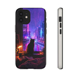 Lo-Fi Cat Neon Rain Window Vaporwave Art Tough Phone Case