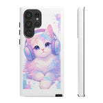 Pastel Cat Phone Case, Headphones Glitch Color Block Cover
