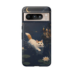 Turkish Van Swimming Cat Tough Case | Whimsical Night Pond, Lily Pads, Ducks