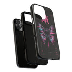 Glitch Moth Wings Art Tough Phone Case - Pink Cyan on Black
