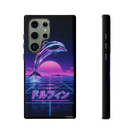 Neon Dolphin Retro Wave Tough Case | Vaporwave Japanese Text, 80s Synth Sunset
