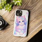 Pastel Cat Phone Case, Headphones Glitch Color Block Cover
