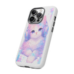 Pastel Cat Phone Case, Headphones Glitch Color Block Cover