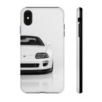 White MK4 Supra Phone Case, Retro 90s JDM Tough Cover for Car Enthusiasts