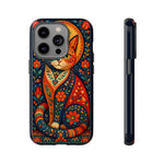 Folk Art Cat Phone Case, Bold Saturated Pattern Cover