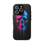 Neon Glitch Skull Phone Case, Dripping Paint Scanline Cover