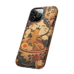 Ramen Cat Phone Case, Slurping Noodles Folk Art Cover, Gift