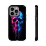 Neon Glitch Skull Phone Case, Dripping Paint Scanline Cover