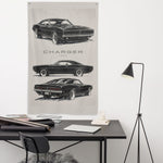 1969 Charger Wall Flag Banner 34x56 Vertical Black Sketch Art Muscle Car