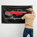 1961 Impala Bubble Top Wall Flag Banner 34x56 Red Hardtop Lowrider Decor