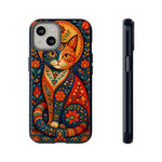 Folk Art Cat Phone Case, Bold Saturated Pattern Cover