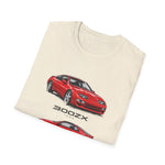 1990 Red 300ZX Car Illustration T-Shirt | Sports Car Side Front Rear Views